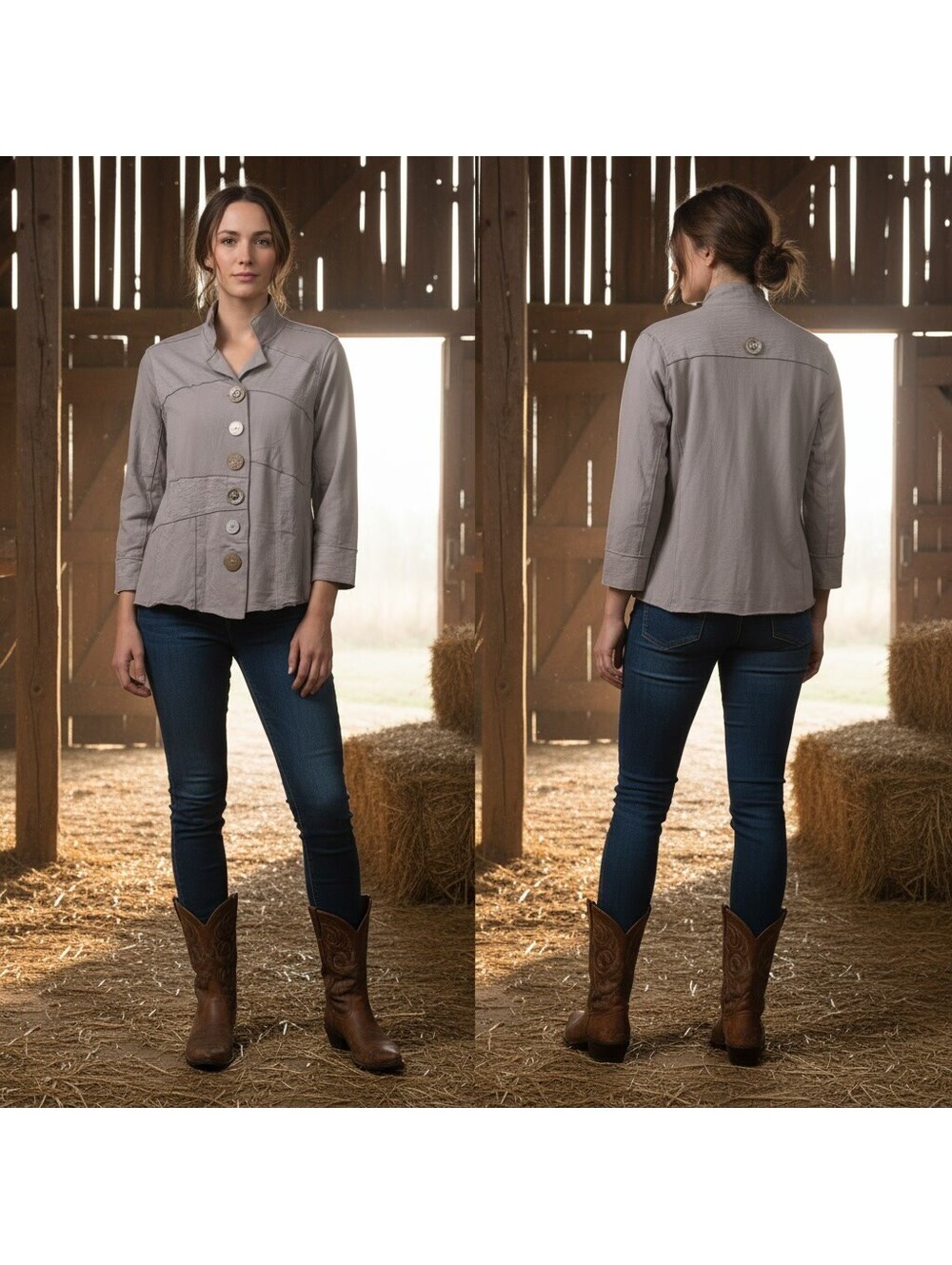 1882 - Neon Buddha Women's Button-Up Jacket in Light Gray Size 1X